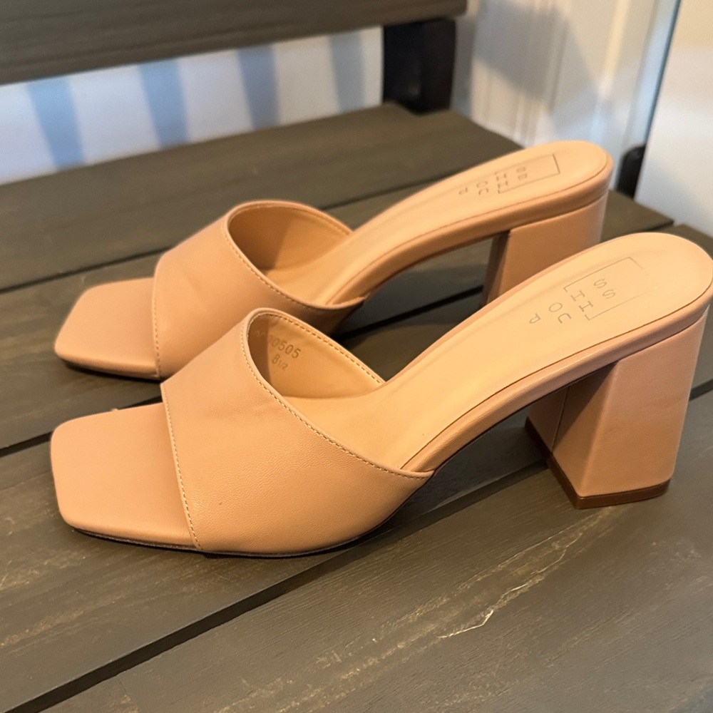 ShuShop Tan Block Heel Mules